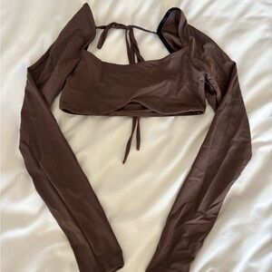 SHEIN Chocolate Brown Long Sleeve Crop Top